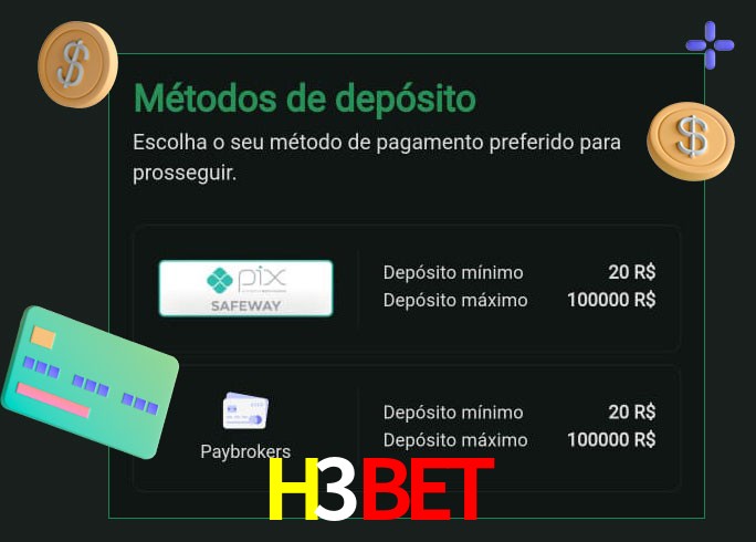 O cassino H3Bet oferece uma grande variedade de métodos de pagamento
